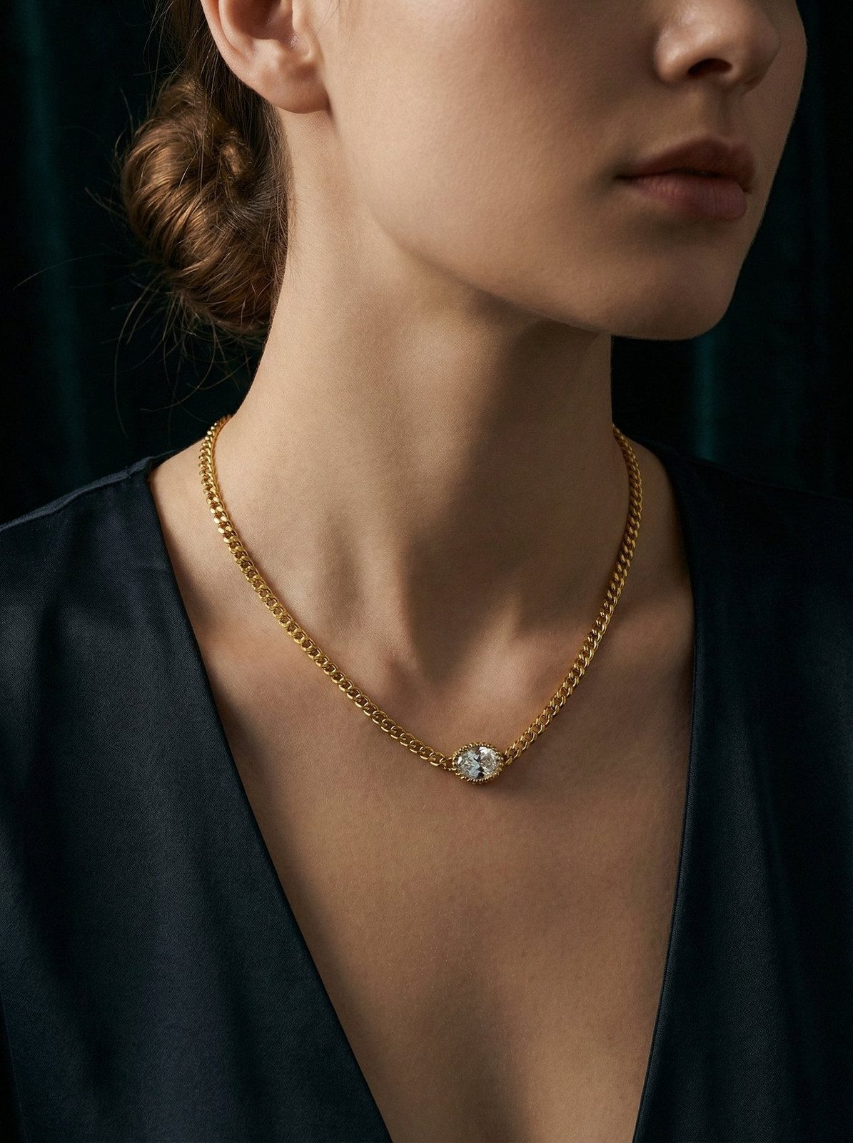 Gold Chain Necklace with Clear Stone Pendant Gold Chain Necklace with Clear Stone Pendant — Charm Necklaces