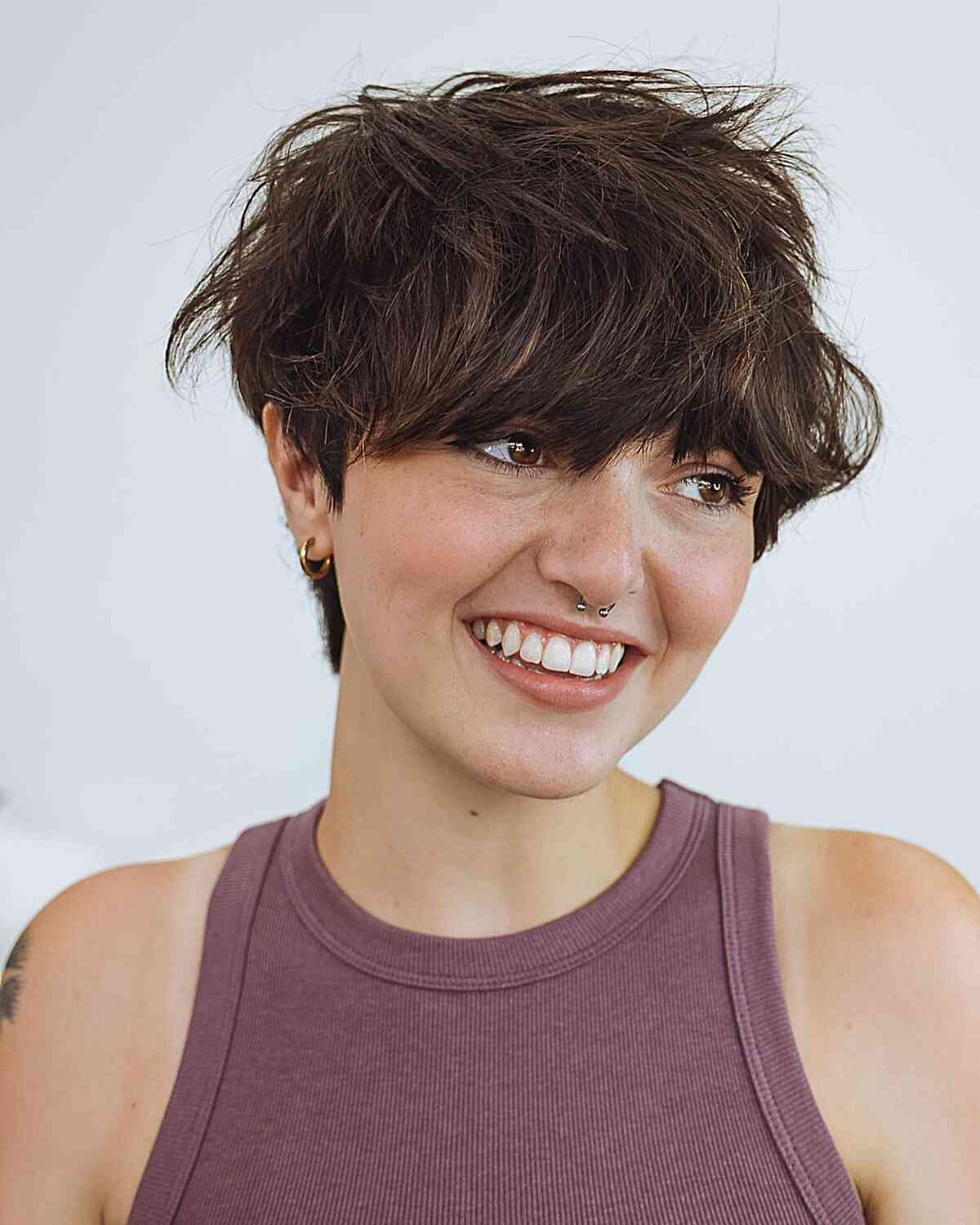 Chin Length Dark Brown Shag — Fluffy Hair