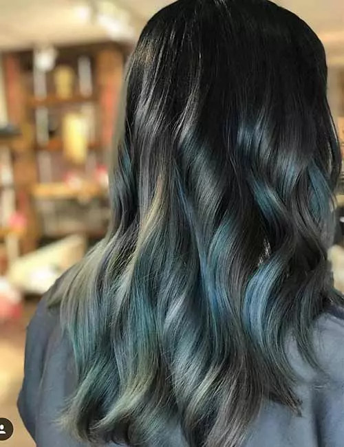 Shoulder Layers Dark Base With Aqua Highlights — Aqua Hair