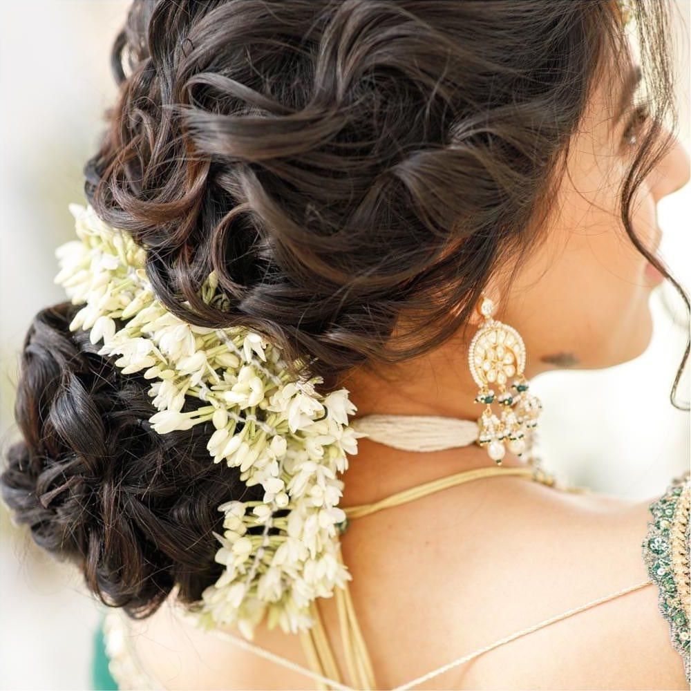 Voluminous Updo with White Flowers — Engagement Photo Hairstyles