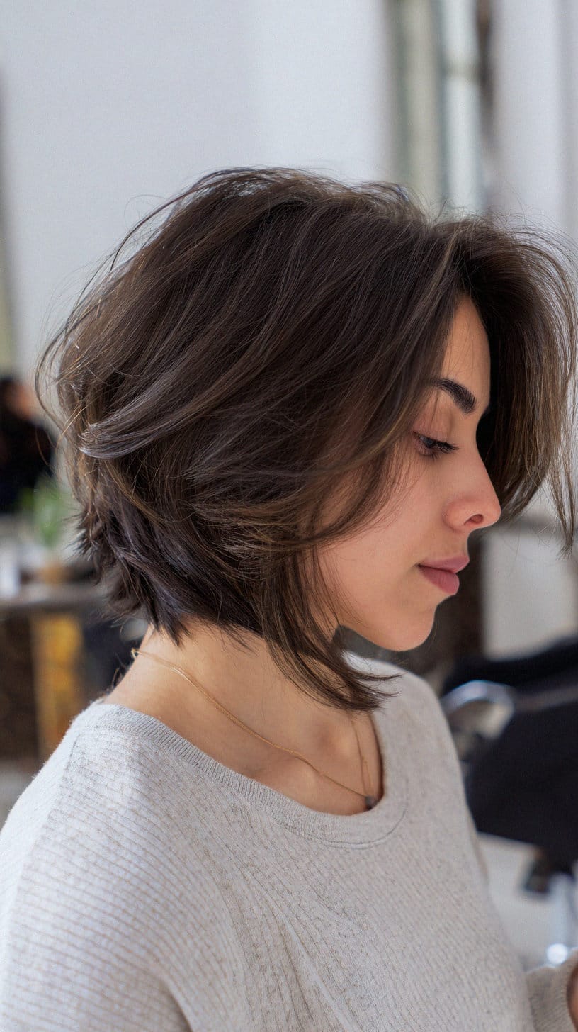 Dark Brown Chin Length Butterfly Layers — Butterfly Haircut Short Hair