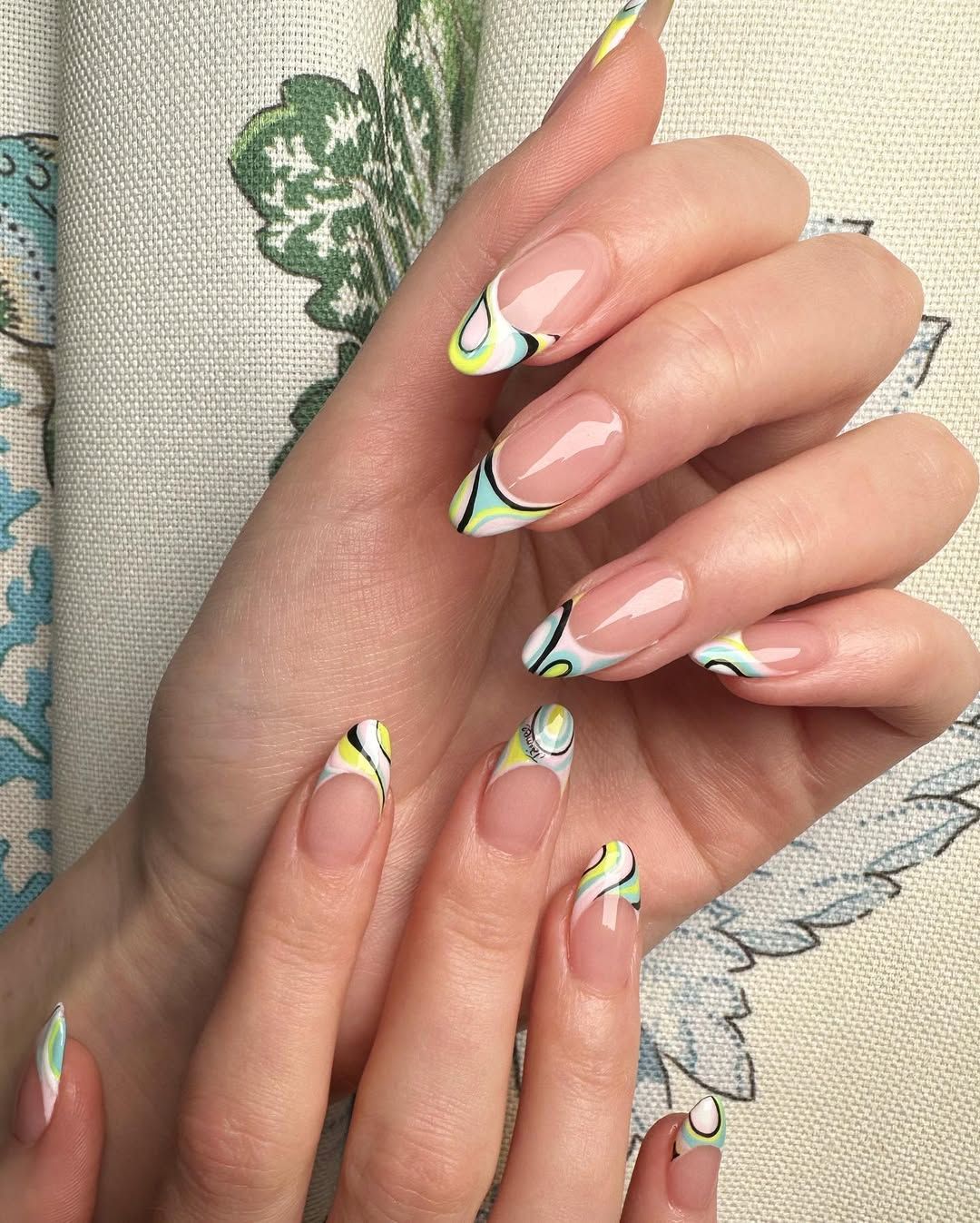 Wavy Abstract Lines on French Tips — Girls Trip Nails