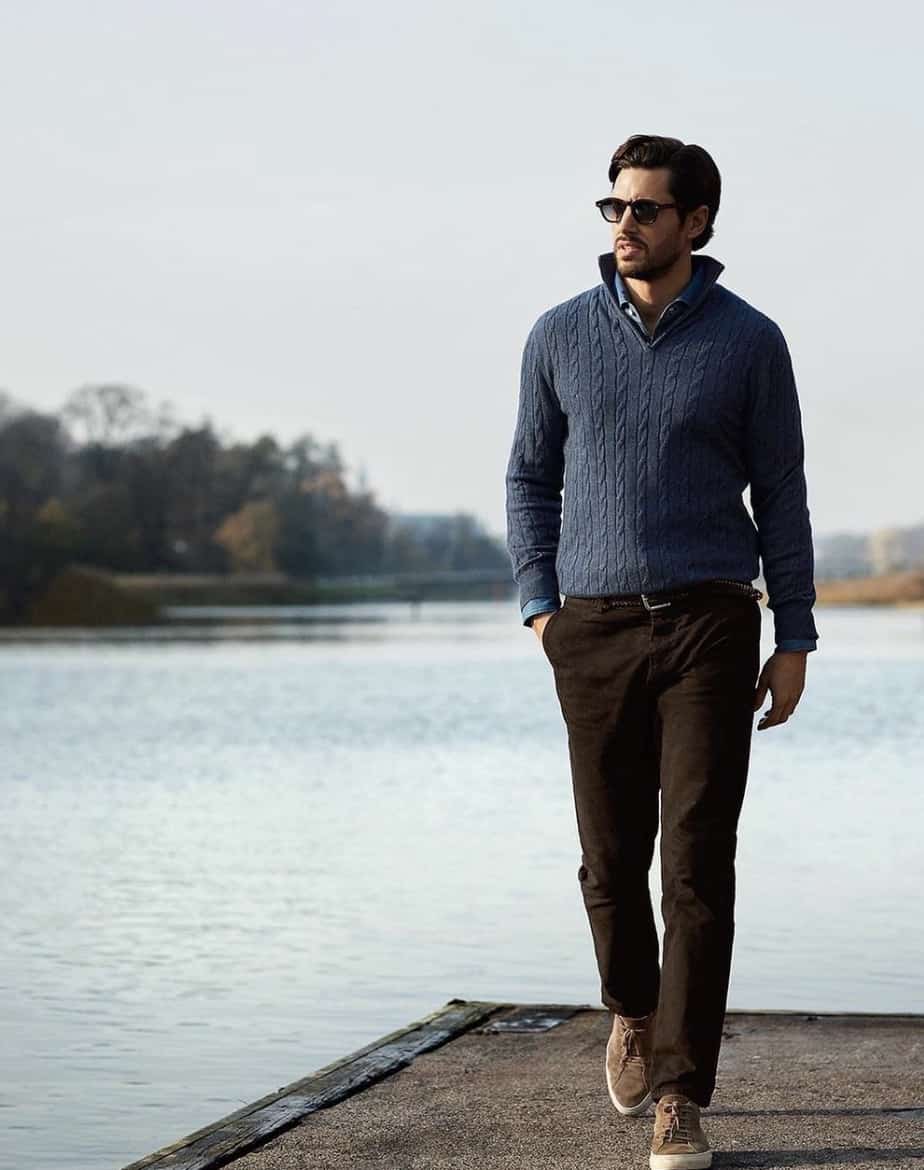 Layered Denim and Cable Knit Sweater Layered Denim and Cable Knit Sweater — Outfits for Men