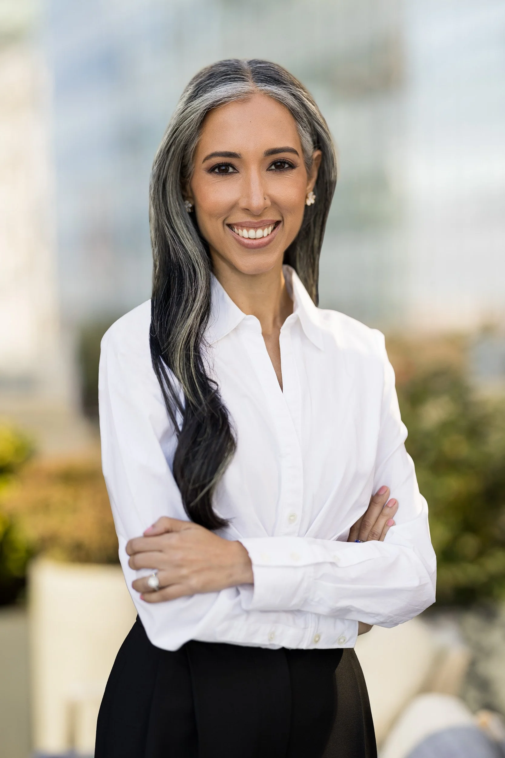 Classic Contrast: White Button-Down and Black Skirt for a Crisp Headshot — Headshot Outfits