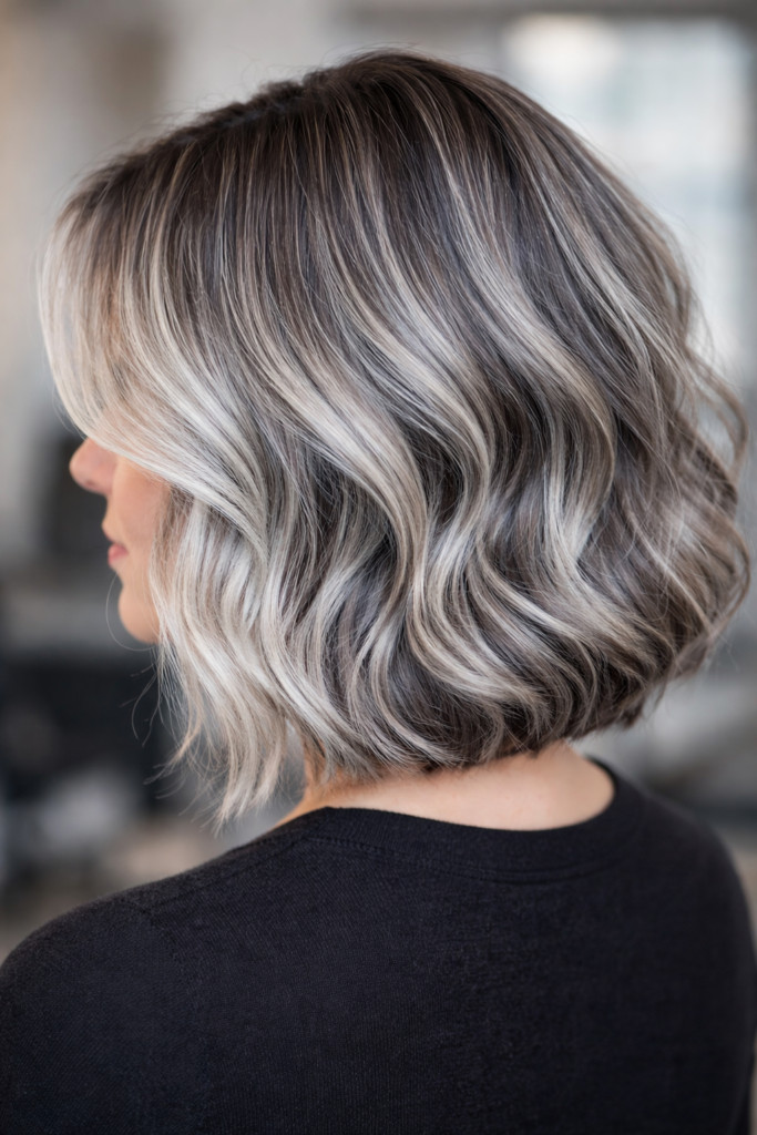 Angled Bob With Gray Blend Angled Bob With Gray Blend — Gray Blending