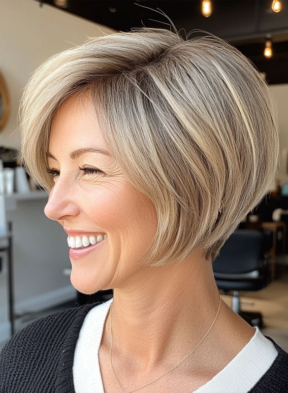 Smooth Layered Ash Blonde Bob Smooth Layered Ash Blonde Bob — Hair Color Over 50 Short Hair