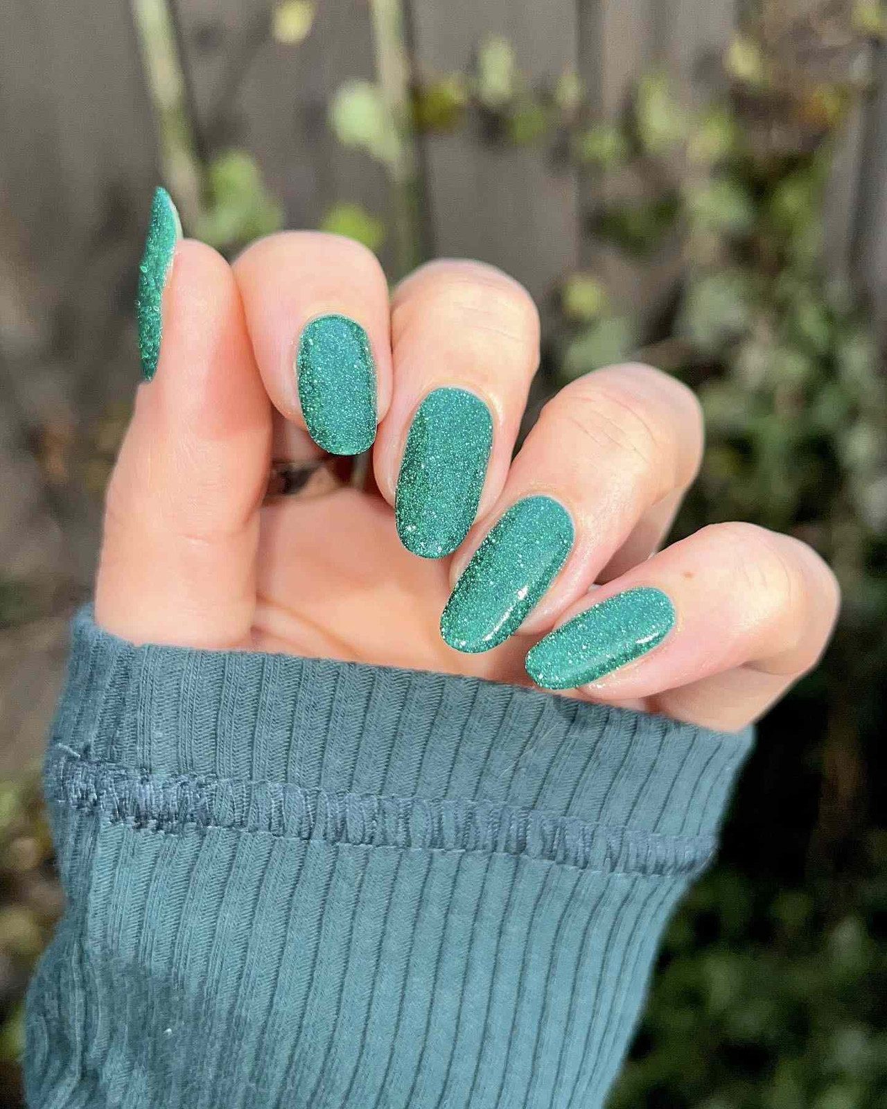 Glossy With Dense Glitter Visual Idea — Turquoise Nails