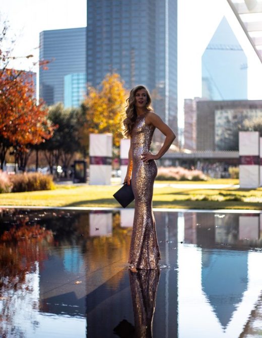 Rose Gold Sequined Gown for a Glamorous Opera Night Rose Gold Sequined Gown for a Glamorous Opera Night — Opera Outfits