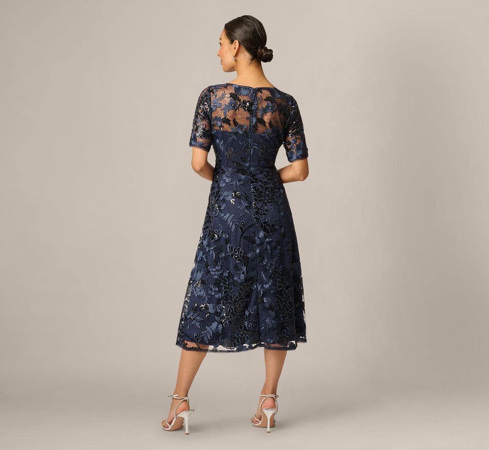 Embroidered Lace Midi Dress for Elegant Evenings — Dresses for Short Women