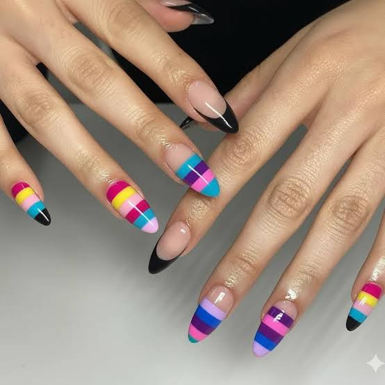 Pink Yellow Blue Purple And Black Visual Idea Pink Yellow Blue Purple And Black Visual Idea — Color Block Nails