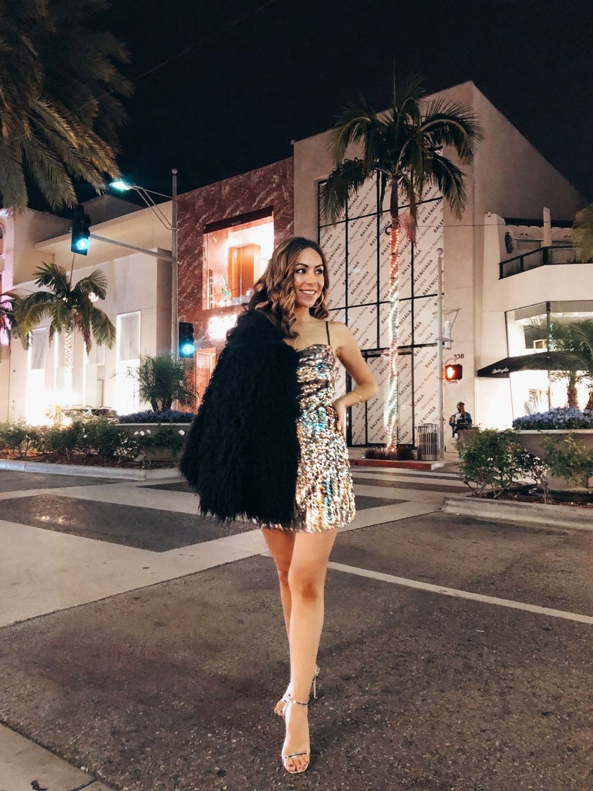Silver and Gold Sequin Mini Dress with Faux Fur Silver and Gold Sequin Mini Dress with Faux Fur — Sequin Dress Outfits