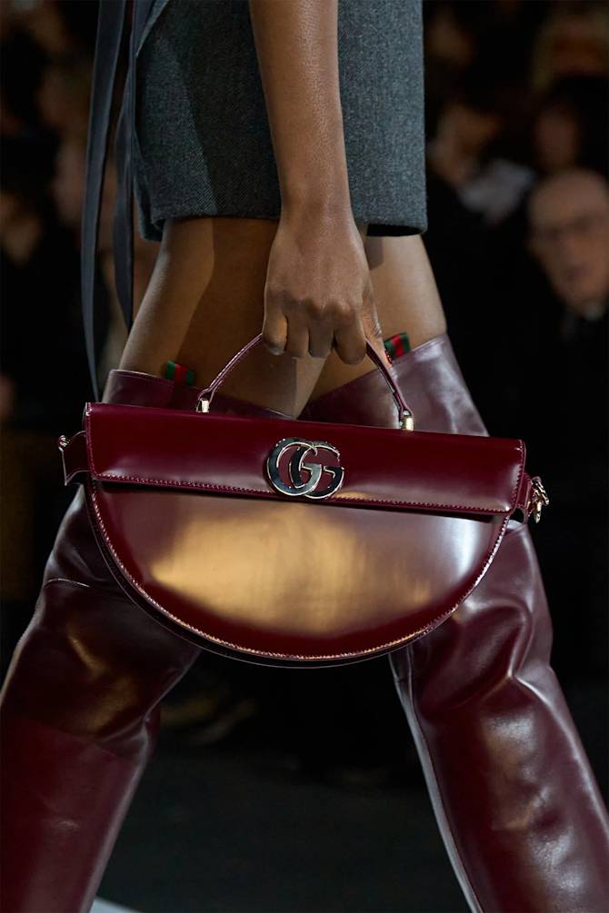 Structured Patent Leather Handbag in Bold Burgundy — Designer Bags