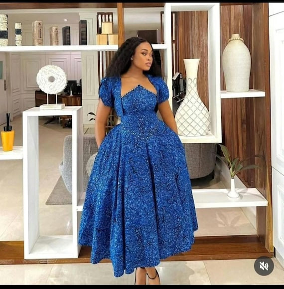 Royal Blue Ankara Dress with Bolero for Formal Events Royal Blue Ankara Dress with Bolero for Formal Events — Ankara Outfits