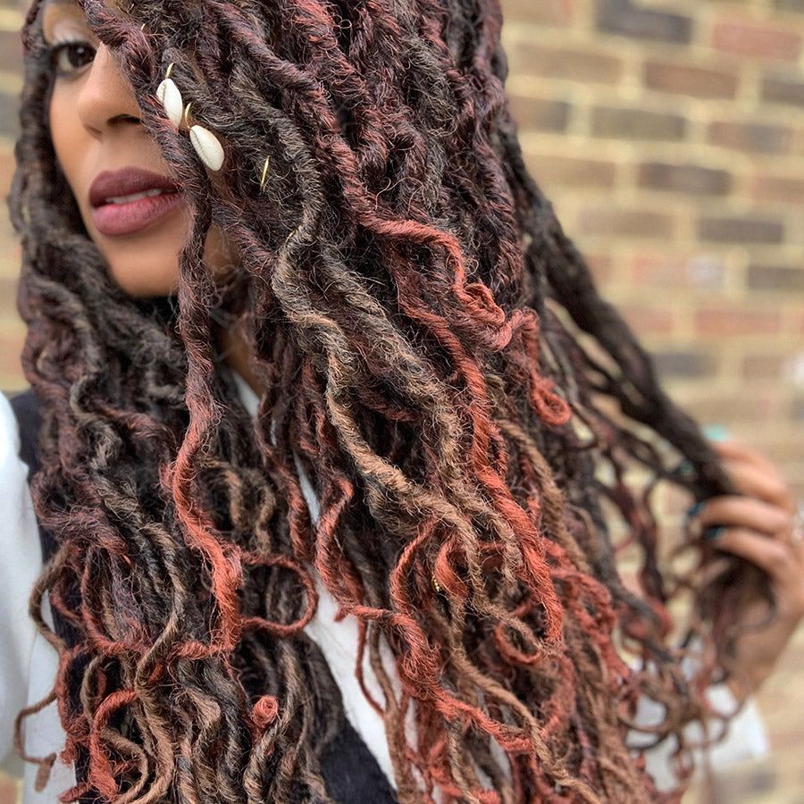 Mid-Back Faux Locs with Reddish-Brown and Copper Tones Mid-Back Faux Locs with Reddish-Brown and Copper Tones — Red Locs