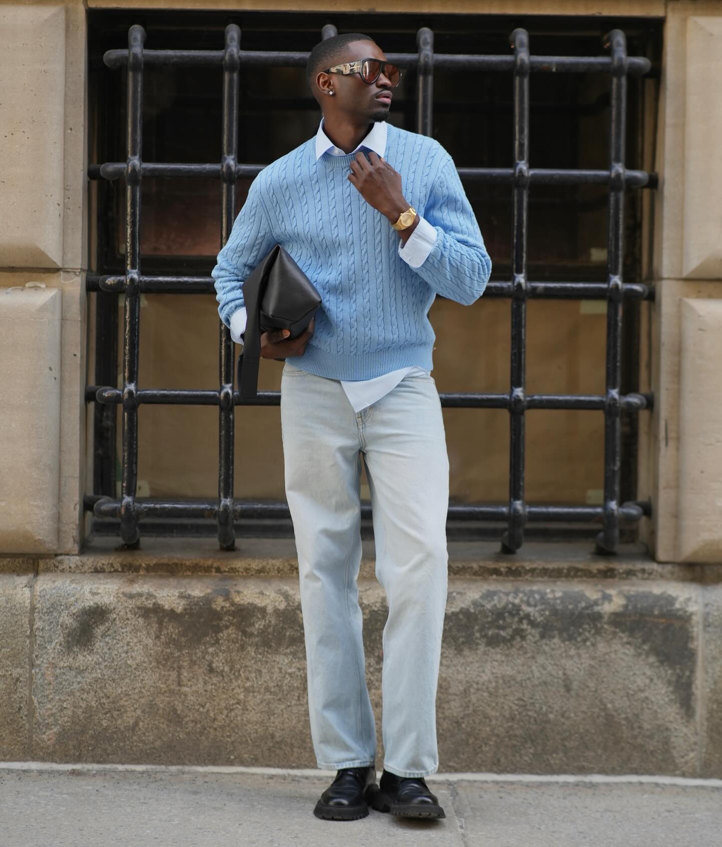 Light Blue Cable Knit for a Casual Date Light Blue Cable Knit for a Casual Date — Mens Date Night Outfits