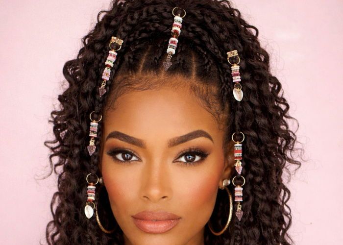 Intricate Braids and Beads on Dark Brown Curls Intricate Braids and Beads on Dark Brown Curls — Curly High Ponytail