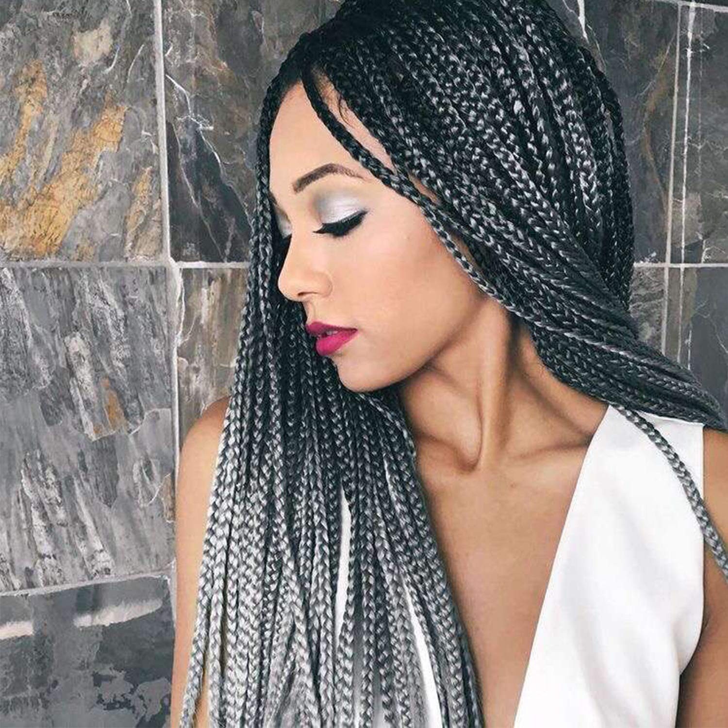Full Head Straight Gray Box Braids — Gray Braids