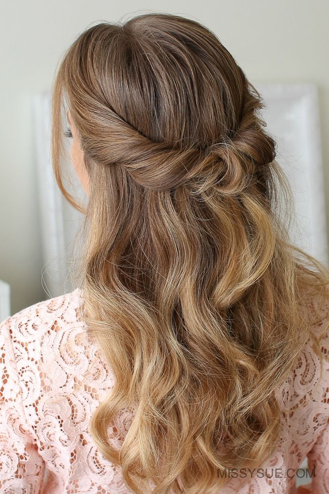 Medium Brown Twisted Half-Up With Waves — Half Up Half Down Medium Hair