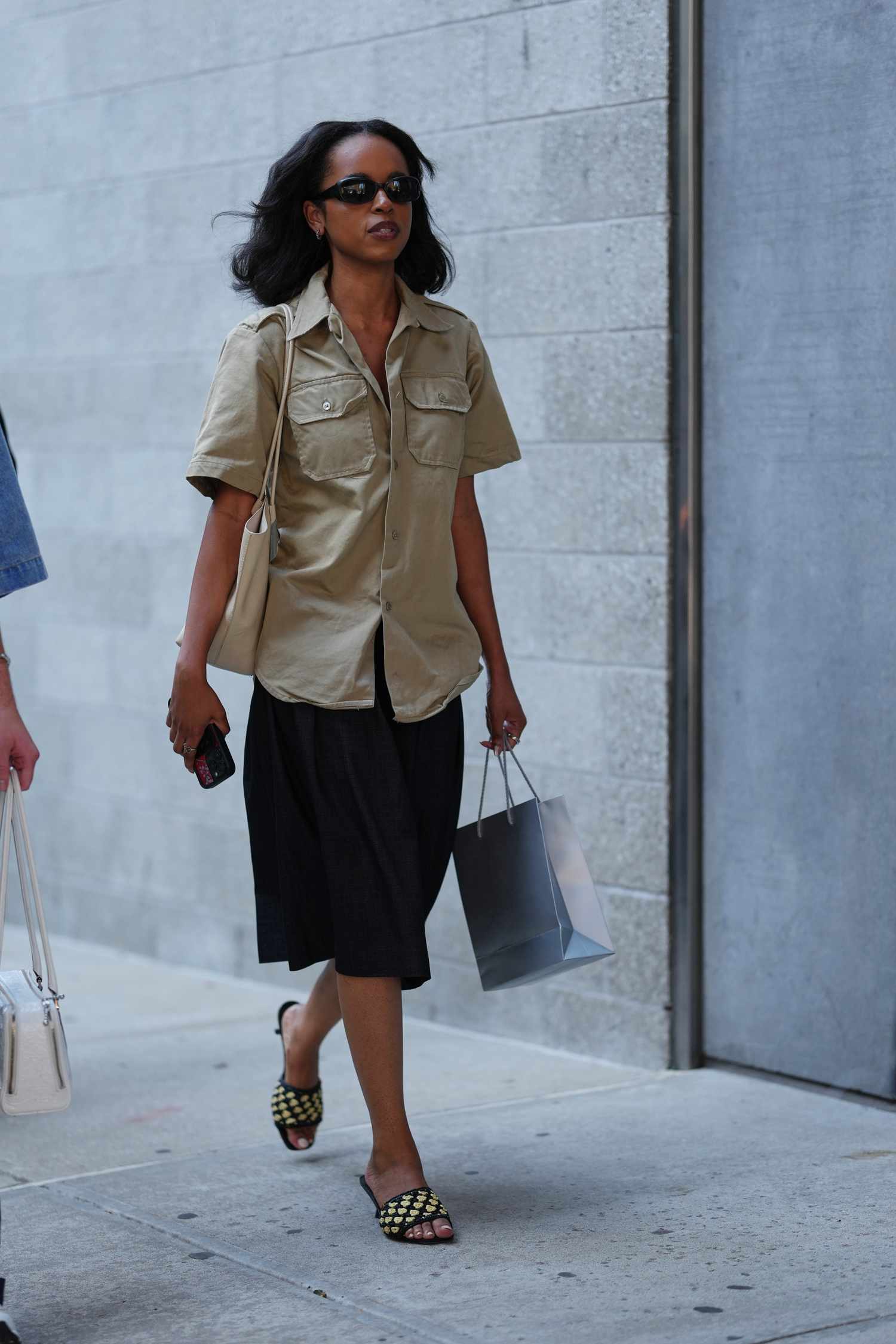 Khaki Utility Shirt with Dark Denim A-Line Skirt Khaki Utility Shirt with Dark Denim A-Line Skirt — Utilitarian Outfits