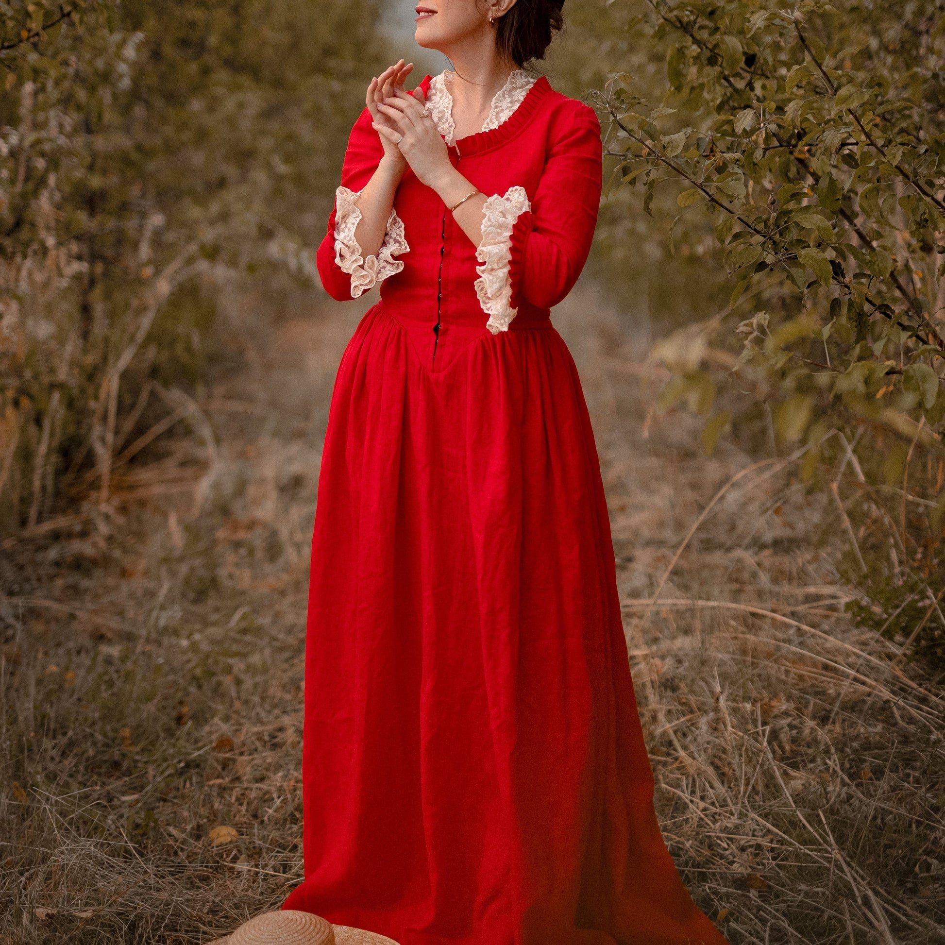 Vibrant Red Dress with Cream Lace Trim — Princesscore Outfits
