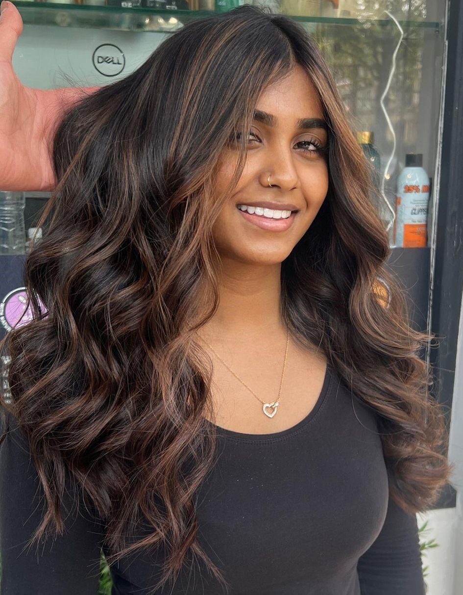 Caramel Woven Mid-Back Flow — Highlights on Black Hair