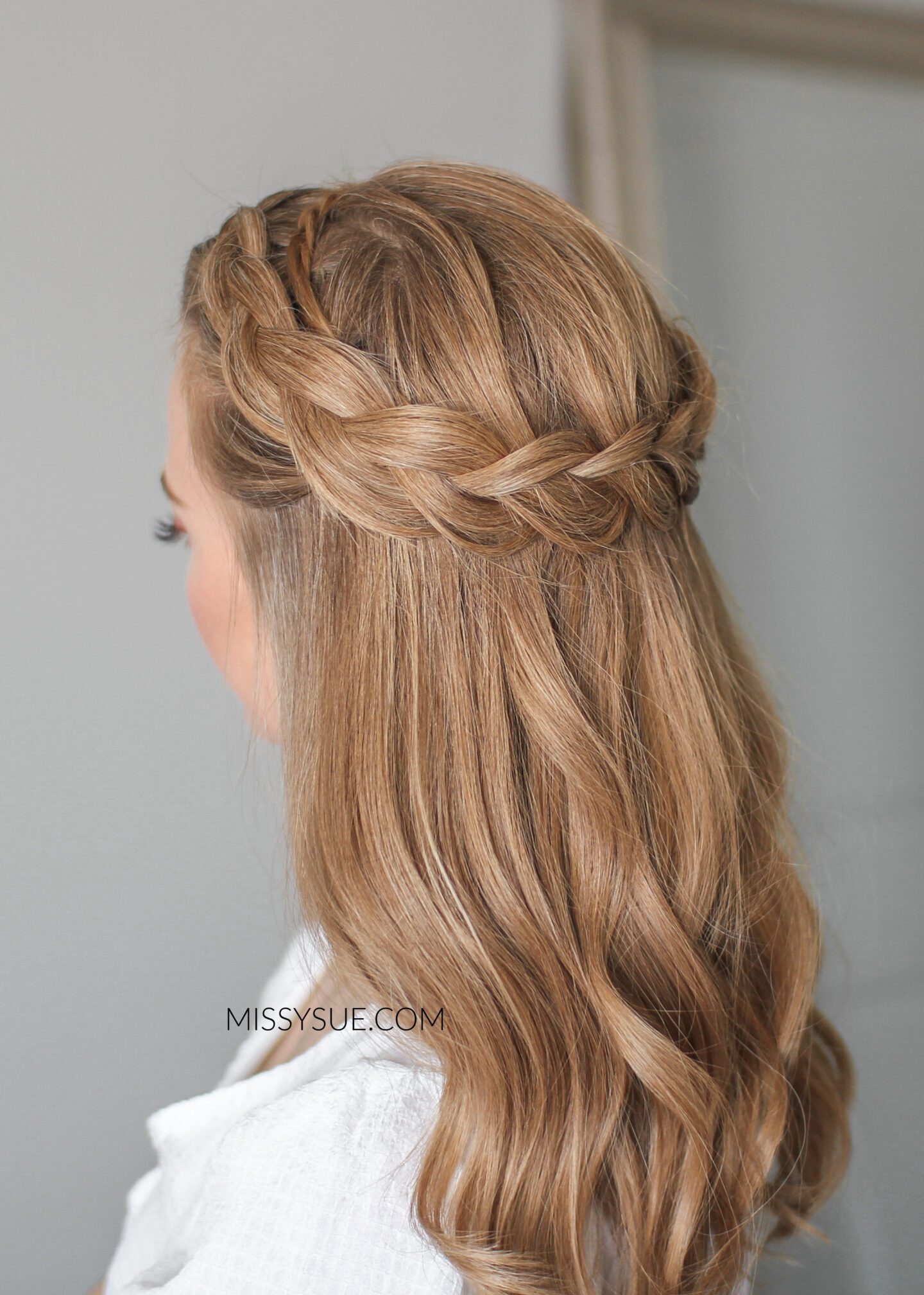 Light Brown Dutch Braid Crown — Braided Half Up Half Down