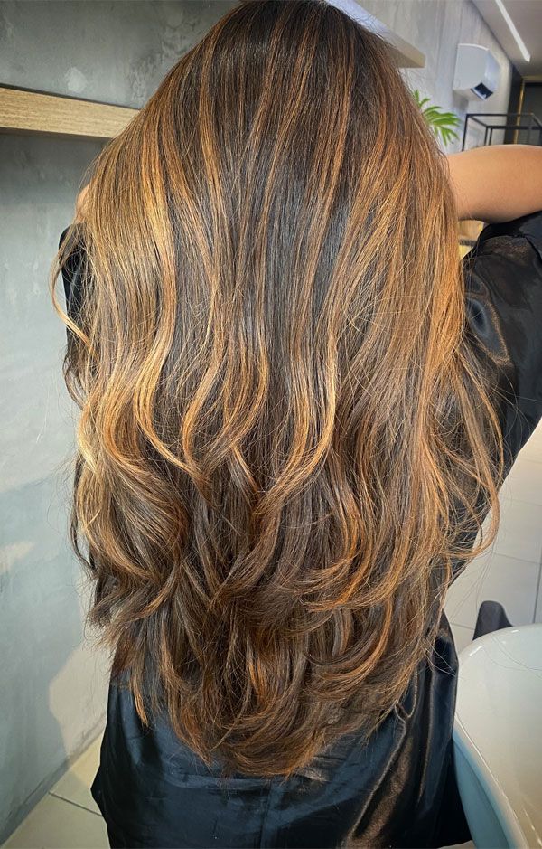 Dark Brown With Golden Caramel Highlights Dark Brown With Golden Caramel Highlights — Hair Color for Cool Skin Tone