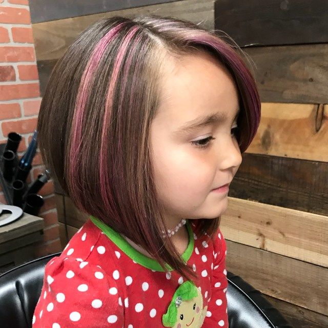 Angled Bob With Pink Streaks — Kids Haircuts