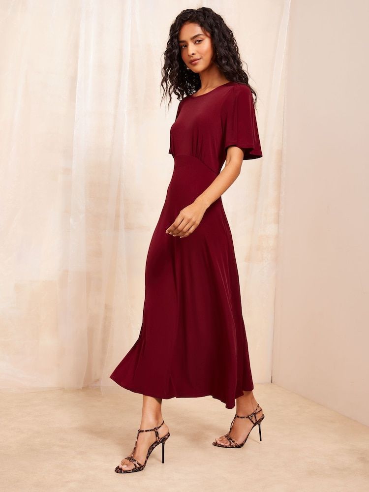 Burgundy A-Line Midi Dress with Leopard Print Stiletto Sandals — Midi Dress Outfits