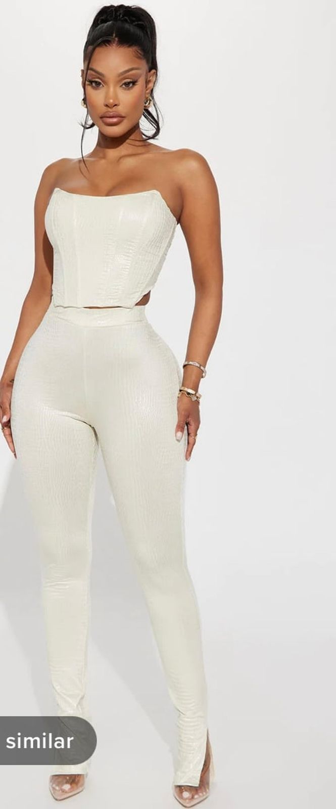 Off-White Corset Top and Leggings Set for Night Out — Fashion Nova Outfits