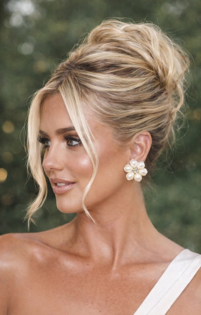 Voluminous Honey Blonde High Updo — Wedding Updos