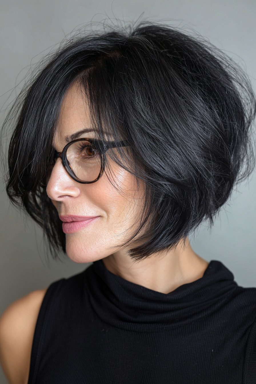 Voluminous Layered Bob for Thick Hair Voluminous Layered Bob for Thick Hair — Bob with Glasses