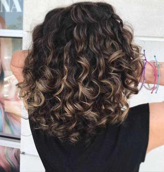 Lob Visual Idea — Balayage Curly Hair