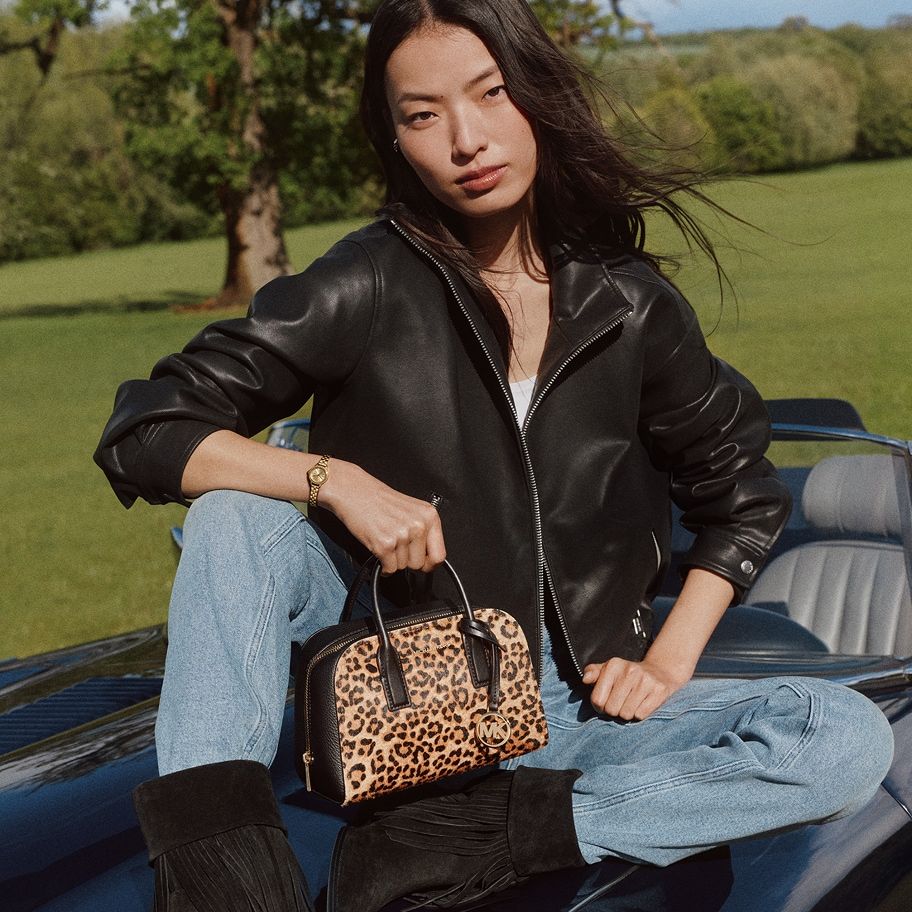 Edgy Leopard Print Bag with Moto Jacket and Fringe Boots — Michael Kors Bag Outfits
