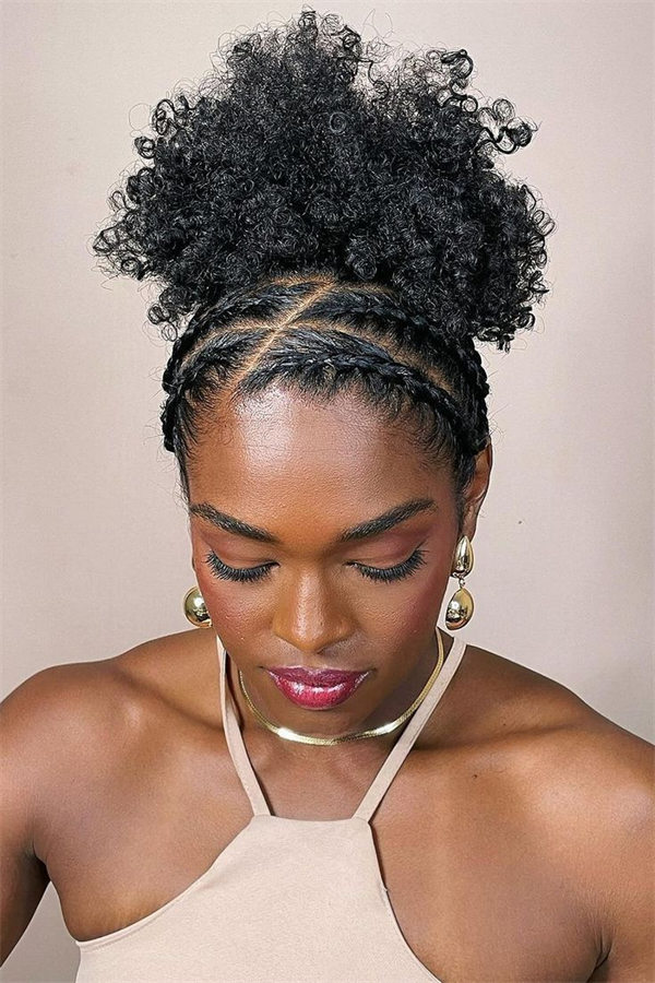 Cornrow Braids into High Bun Cornrow Braids into High Bun — 4A Hairstyles