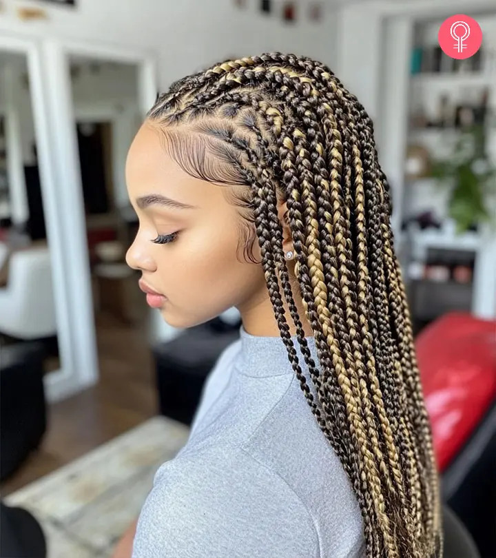 Side View of Blonde Highlighted Braids — Blonde Knotless Braids