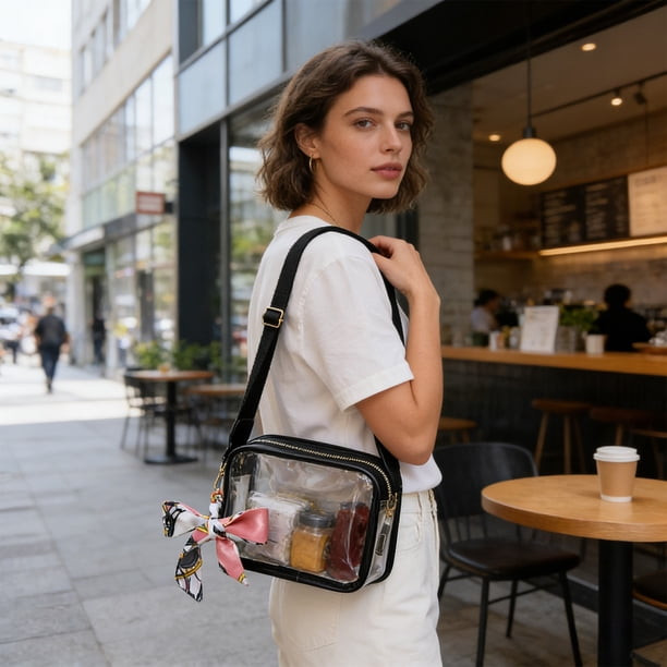 Effortless Carry: Clear Crossbody with Scarf Accent — Clear Bag Outfits