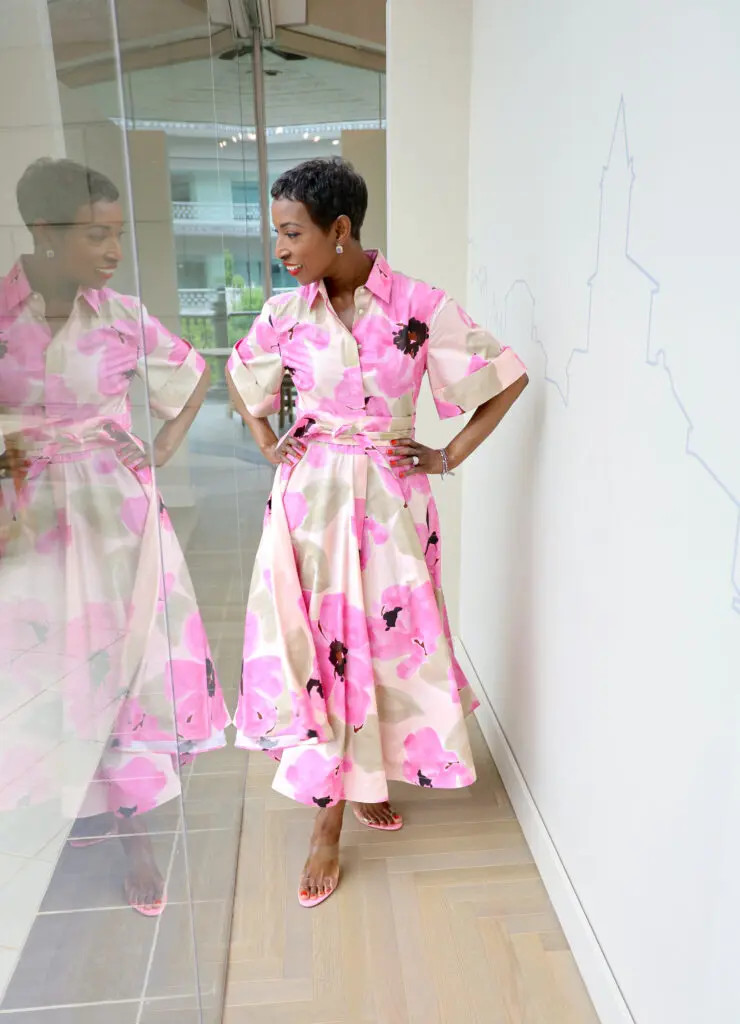 Floral Midi Dress with Pink Flat Sandals — Dallas Outfits
