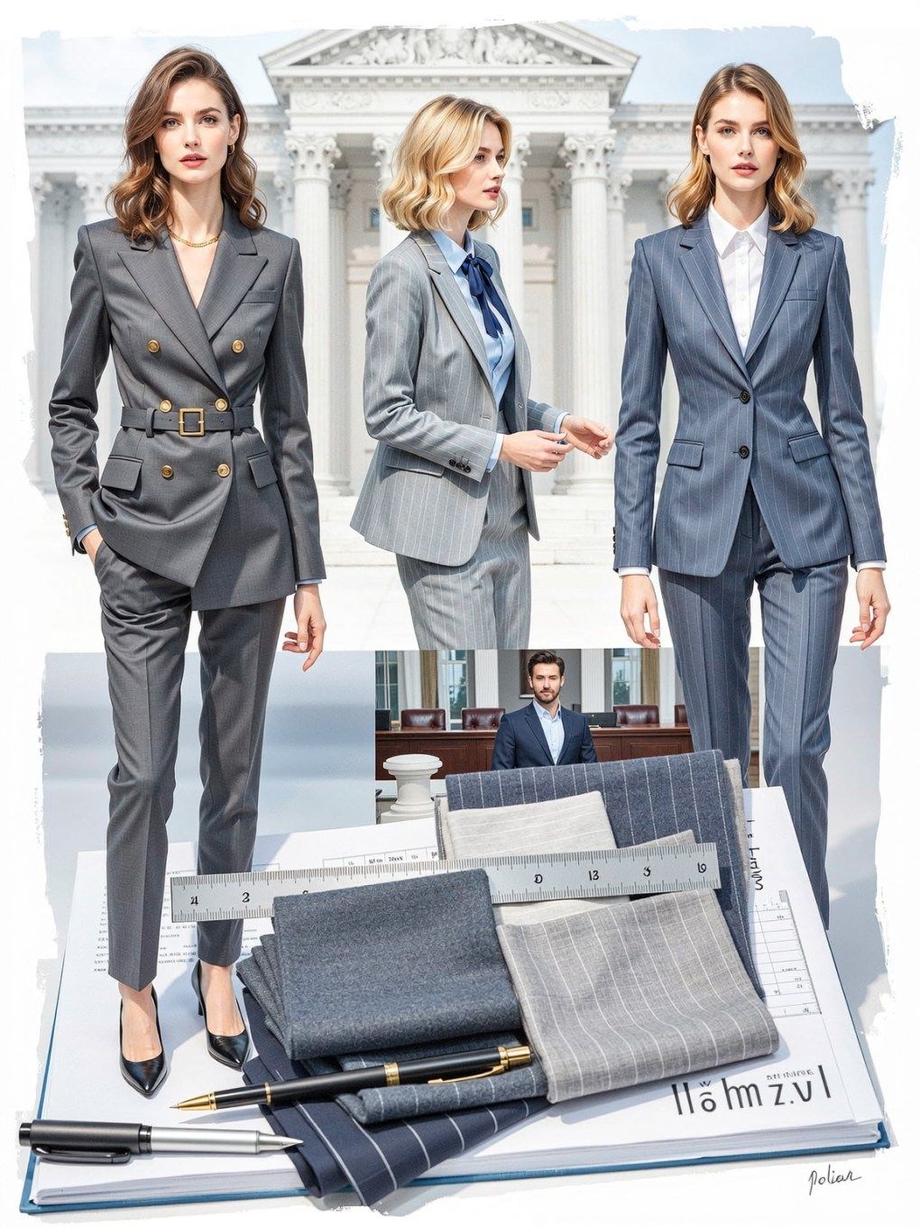Grey Pinstripe Suits with Classic Styling for Court Grey Pinstripe Suits with Classic Styling for Court — Court Outfits