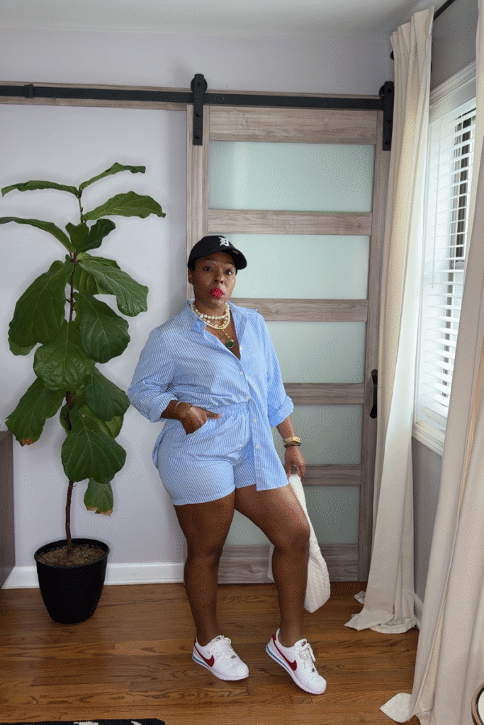Summer Casual: Striped Set with Nike Cortez — Nike Outfits