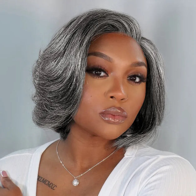 Layered Bob With Styled Blowout Layered Bob With Styled Blowout — Salt and Pepper Bob