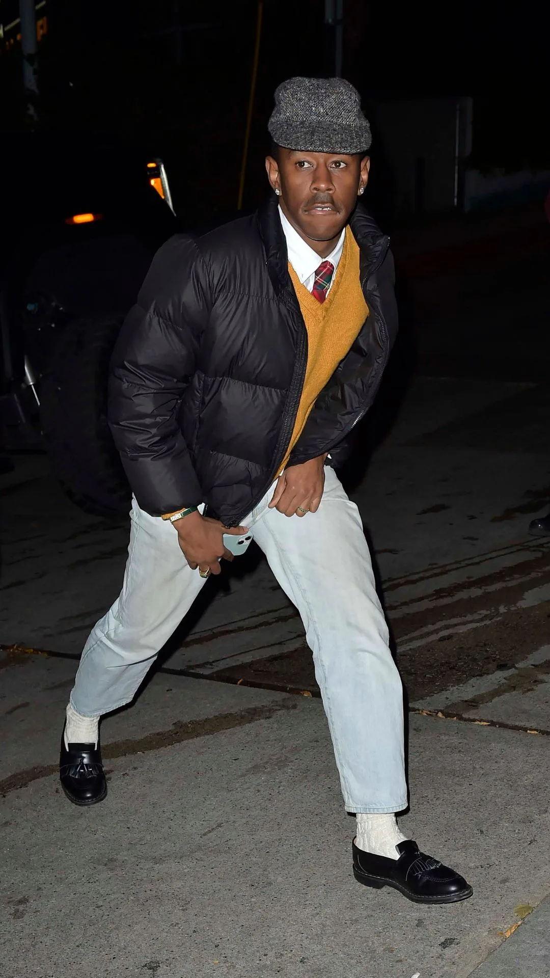 Yellow Knit Vest with Puffer Jacket Yellow Knit Vest with Puffer Jacket — Eclectic Grandpa Outfits