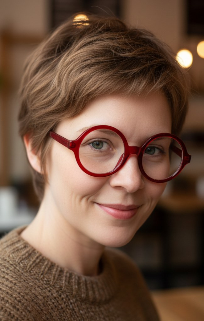 Honey Brown Visual Idea — Short Haircuts with Glasses