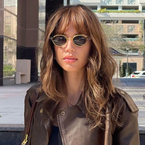 Retro Touch with Leather Jacket — Round Sunglasses Outfits