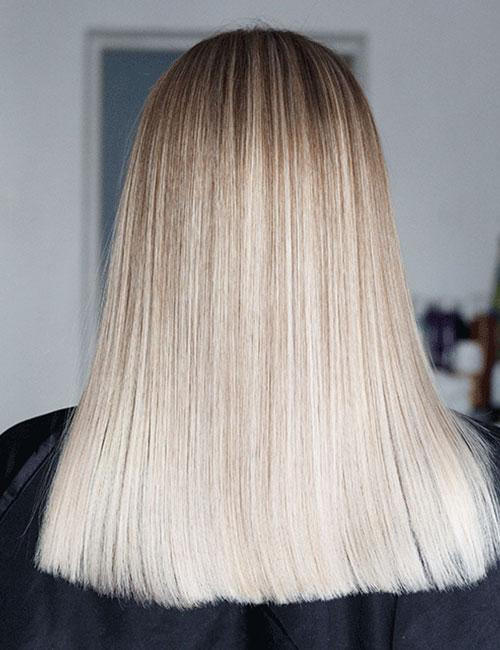 Shoulder Length Blunt Cut Platinum Balayage — Balayage Straight Hair