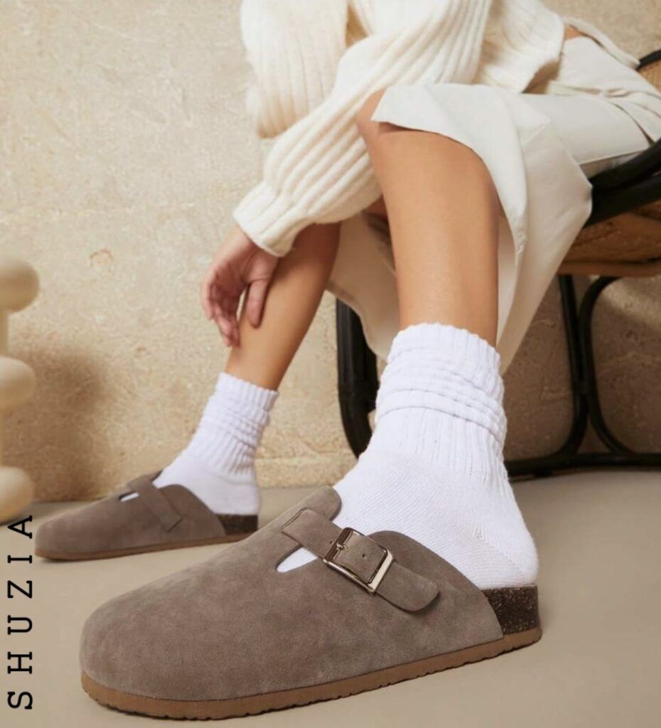 Cozy Knit and Skirt with Taupe Birkenstock Bostons and Slouchy Socks Cozy Knit and Skirt with Taupe Birkenstock Bostons and Slouchy Socks — Birkenstock Boston Outfits