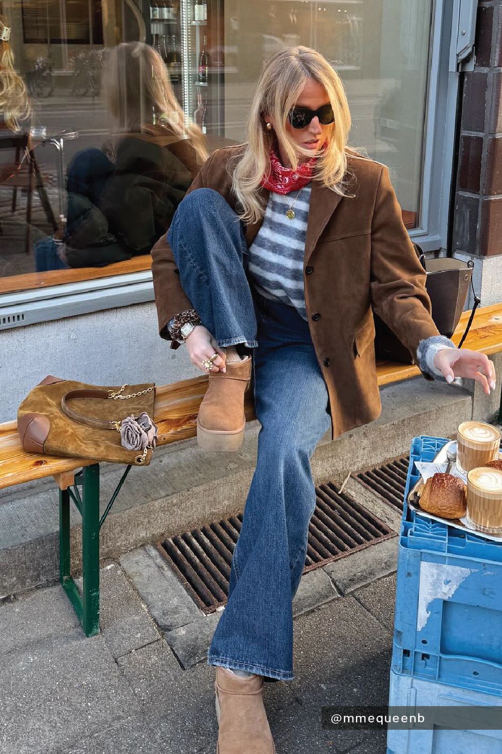 Brown Suede Blazer and Wide-Leg Jeans for a Casual Date Brown Suede Blazer and Wide-Leg Jeans for a Casual Date — Coffee Date Outfits