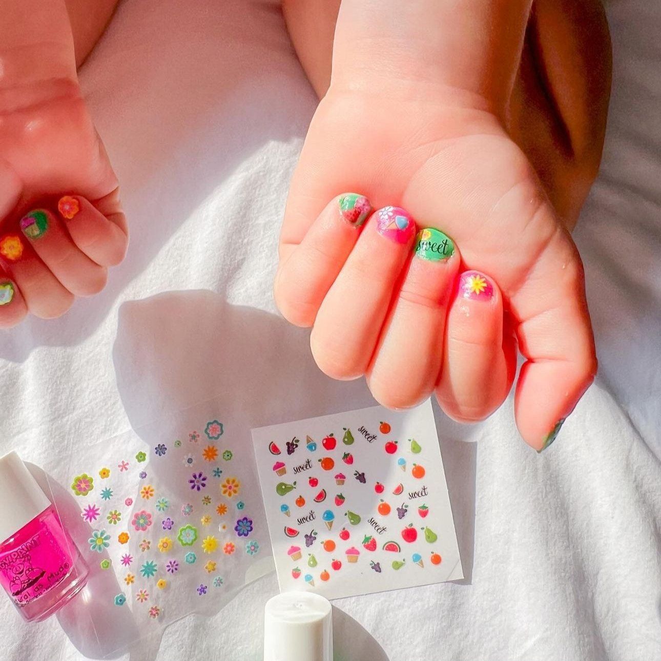 Pink with 3D Pastel Flower Accents — Nails for Little Girls
