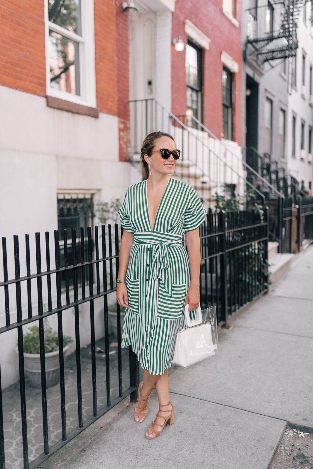 Daytime Casual Green and White Wrap Dress Daytime Casual Green and White Wrap Dress — Striped Dresses