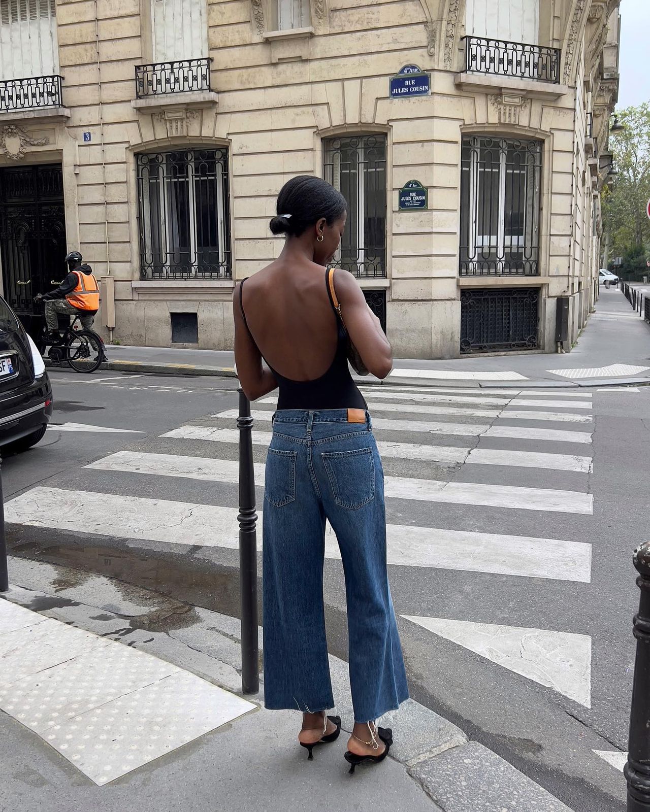 Daytime Casual with Wide-Leg Jeans and Bodysuit — Block Heels Outfits